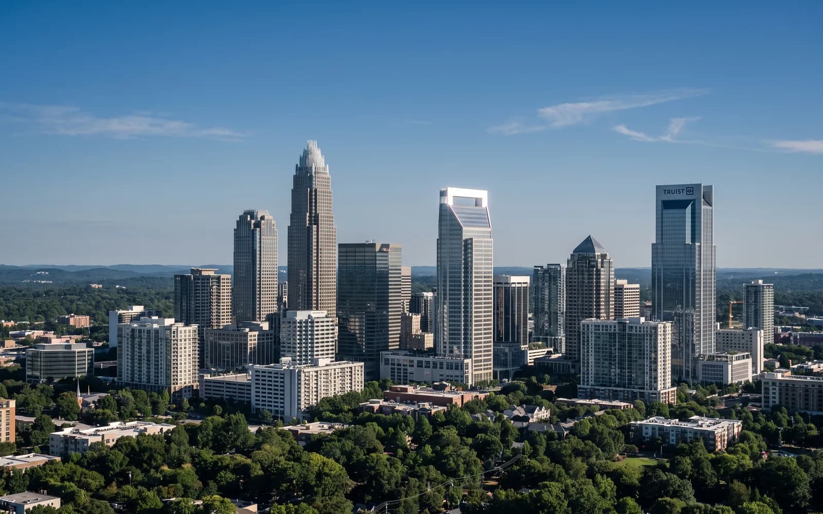 The Charlotte skyline in clear daytime light
